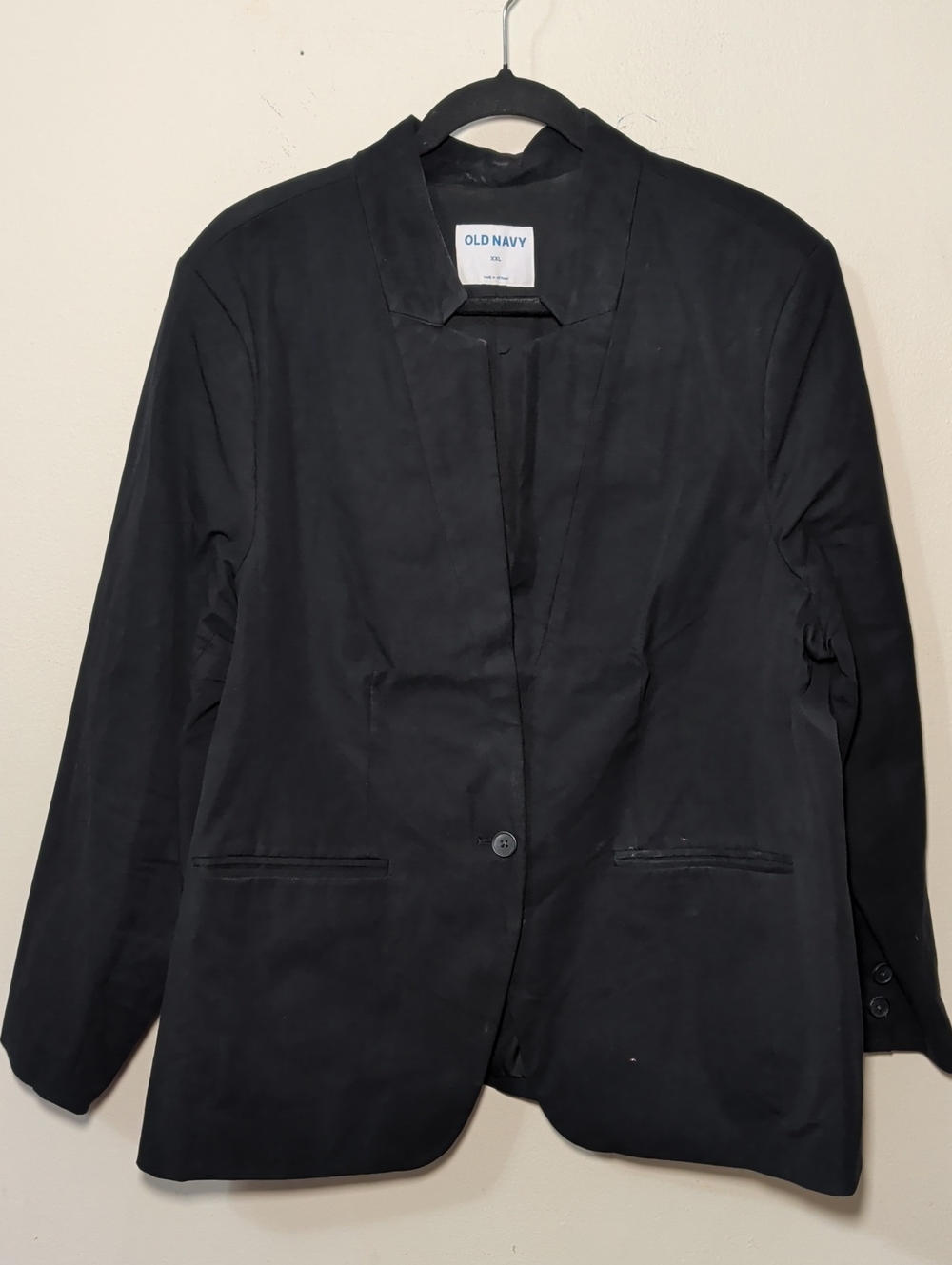 Old Navy Black One-Button Blazer Collarless Notched Neckline Stretch Women's XXL